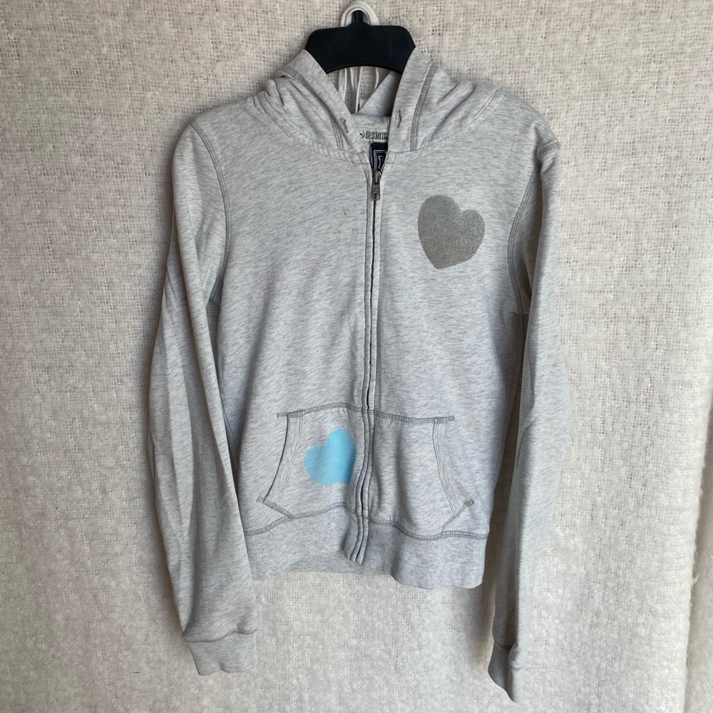 Victoria Secret Pink Women’s full ZIP Up Hoodie sweatshirt jacket light grey XS